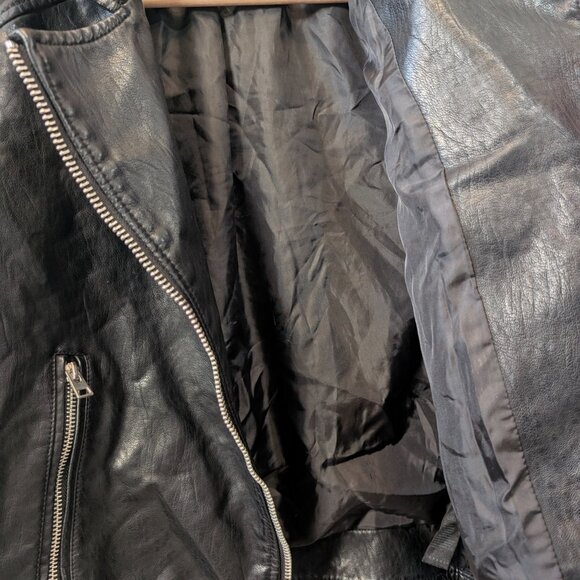Topshop Faux Leather Moto Jacket Black Size 6 Vintage Style Full Zip - Picture 10 of 13